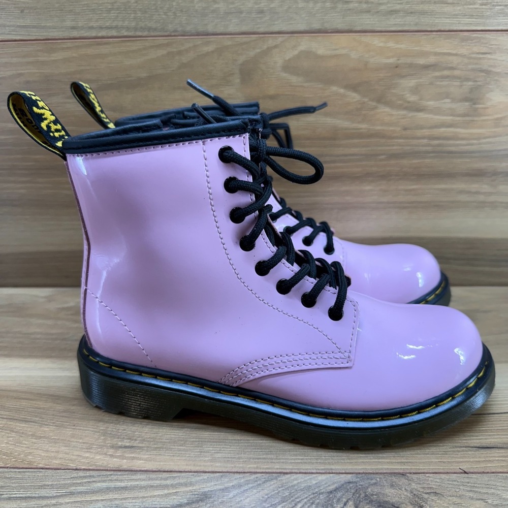 Dr Martens Youth Girls Pink Boots 3 EU 34‎ Patent Leather Combat Modern 1460J
